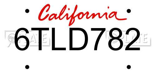 6TLD782 California License Plate
