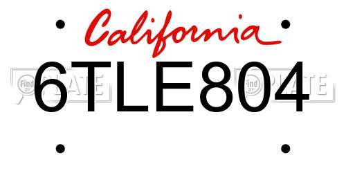 6TLE804 California License Plate