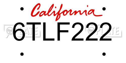 6TLF222 California License Plate