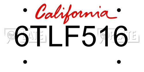 6TLF516 California License Plate