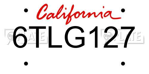 6TLG127 California License Plate