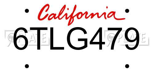 6TLG479 California License Plate