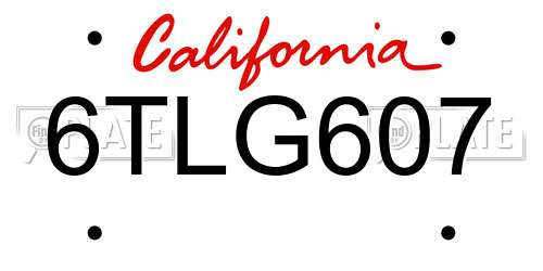 6TLG607 California License Plate