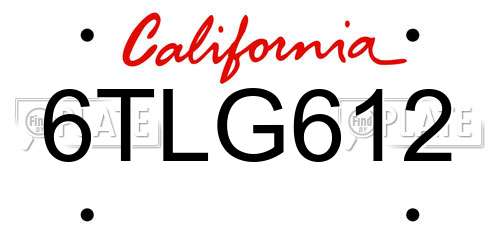 6TLG612 California License Plate