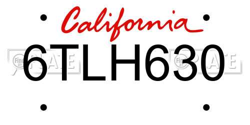6TLH630 California License Plate