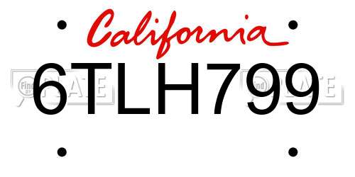 6TLH799 California License Plate