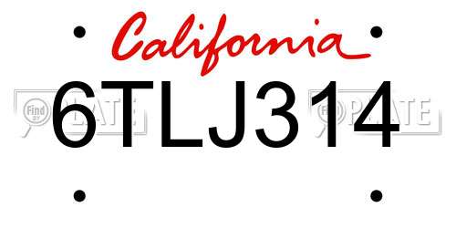 6TLJ314 California License Plate
