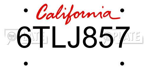 6TLJ857 California License Plate