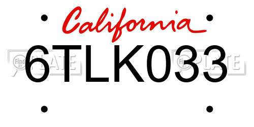 6TLK033 California License Plate