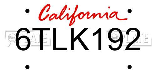 6TLK192 California License Plate