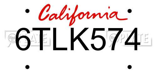 6TLK574 California License Plate