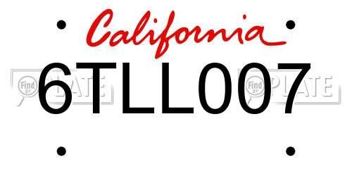 6TLL007 California License Plate