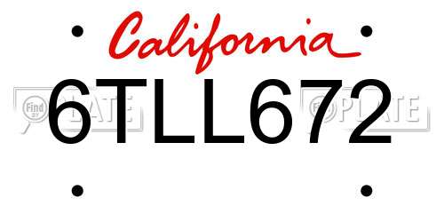 6TLL672 California License Plate