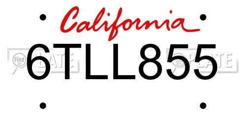 6TLL855 California License Plate