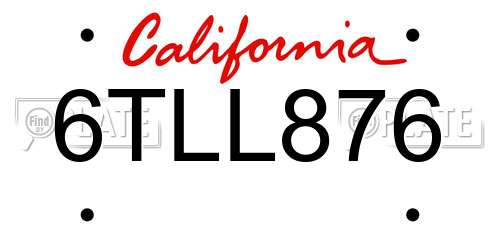 6TLL876 California License Plate