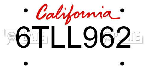 6TLL962 California License Plate
