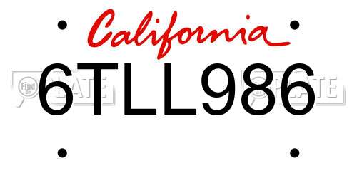 6TLL986 California License Plate