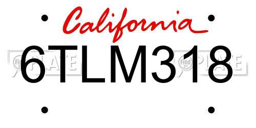 6TLM318 California License Plate
