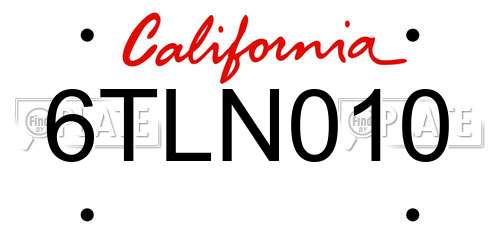 6TLN010 California License Plate