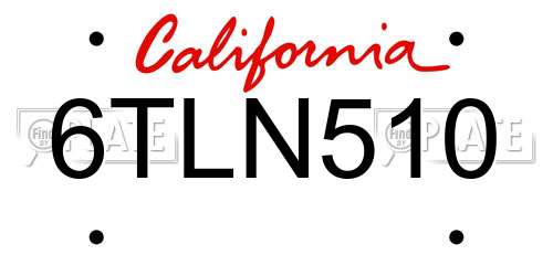 6TLN510 California License Plate