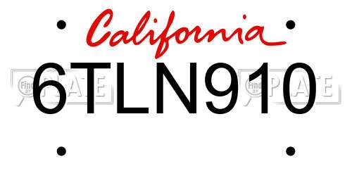 6TLN910 California License Plate