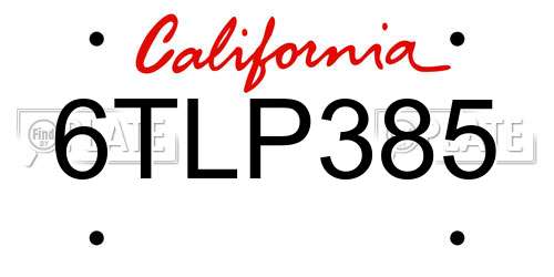 6TLP385 California License Plate
