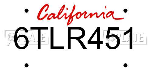 6TLR451 California License Plate