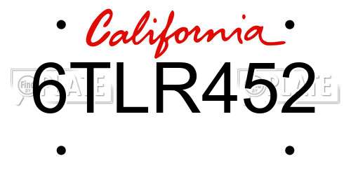 6TLR452 California License Plate
