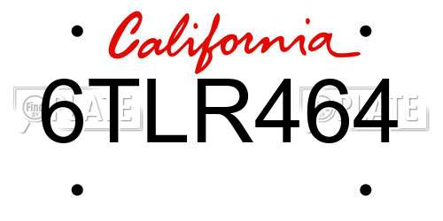 6TLR464 California License Plate