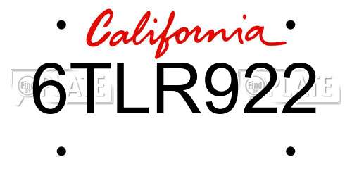 6TLR922 California License Plate