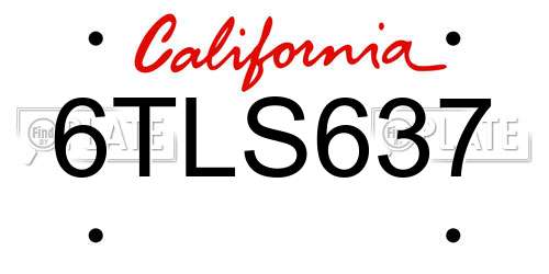 6TLS637 California License Plate