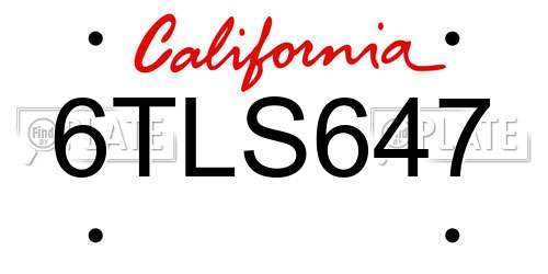 6TLS647 California License Plate