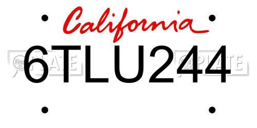 6TLU244 California License Plate