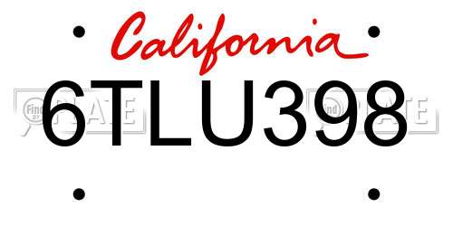6TLU398 California License Plate