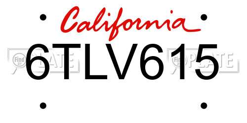 6TLV615 California License Plate