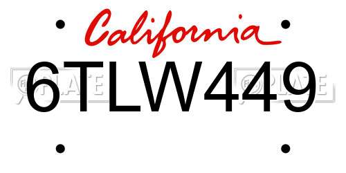 6TLW449 California License Plate