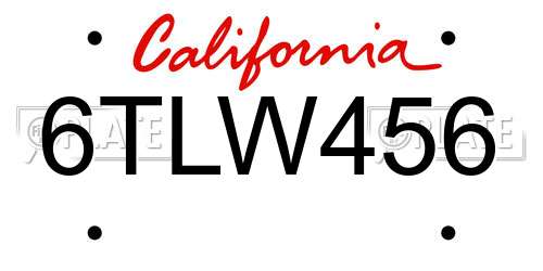 6TLW456 California License Plate