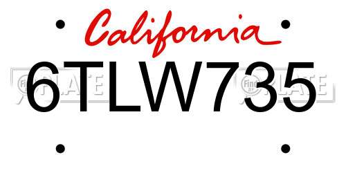 6TLW735 California License Plate