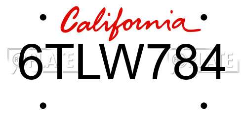 6TLW784 California License Plate