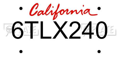 6TLX240 California License Plate