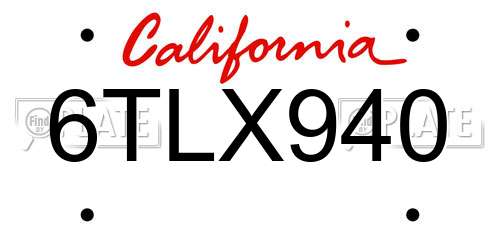 6TLX940 California License Plate