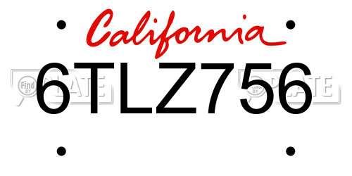 6TLZ756 California License Plate
