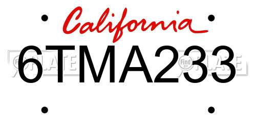 6TMA233 California License Plate