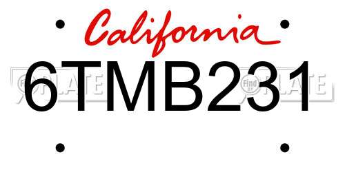 6TMB231 California License Plate