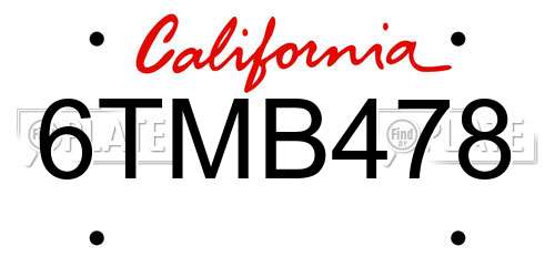 6TMB478 California License Plate