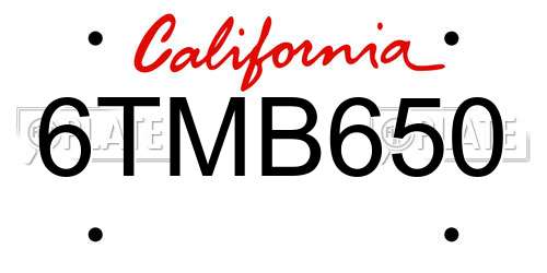 6TMB650 California License Plate