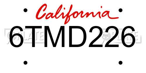 6TMD226 California License Plate