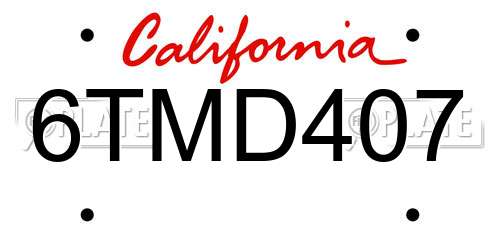 6TMD407 California License Plate
