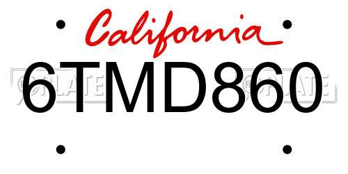 6TMD860 California License Plate