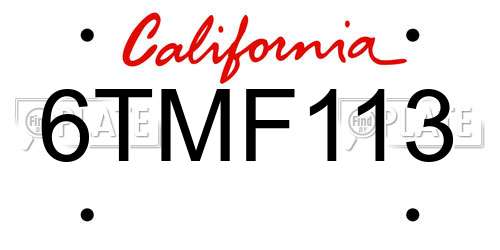6TMF113 California License Plate